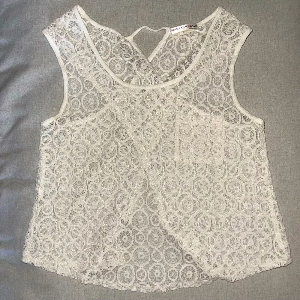Off White Sleeveless Crochet Top w/ Open Back
